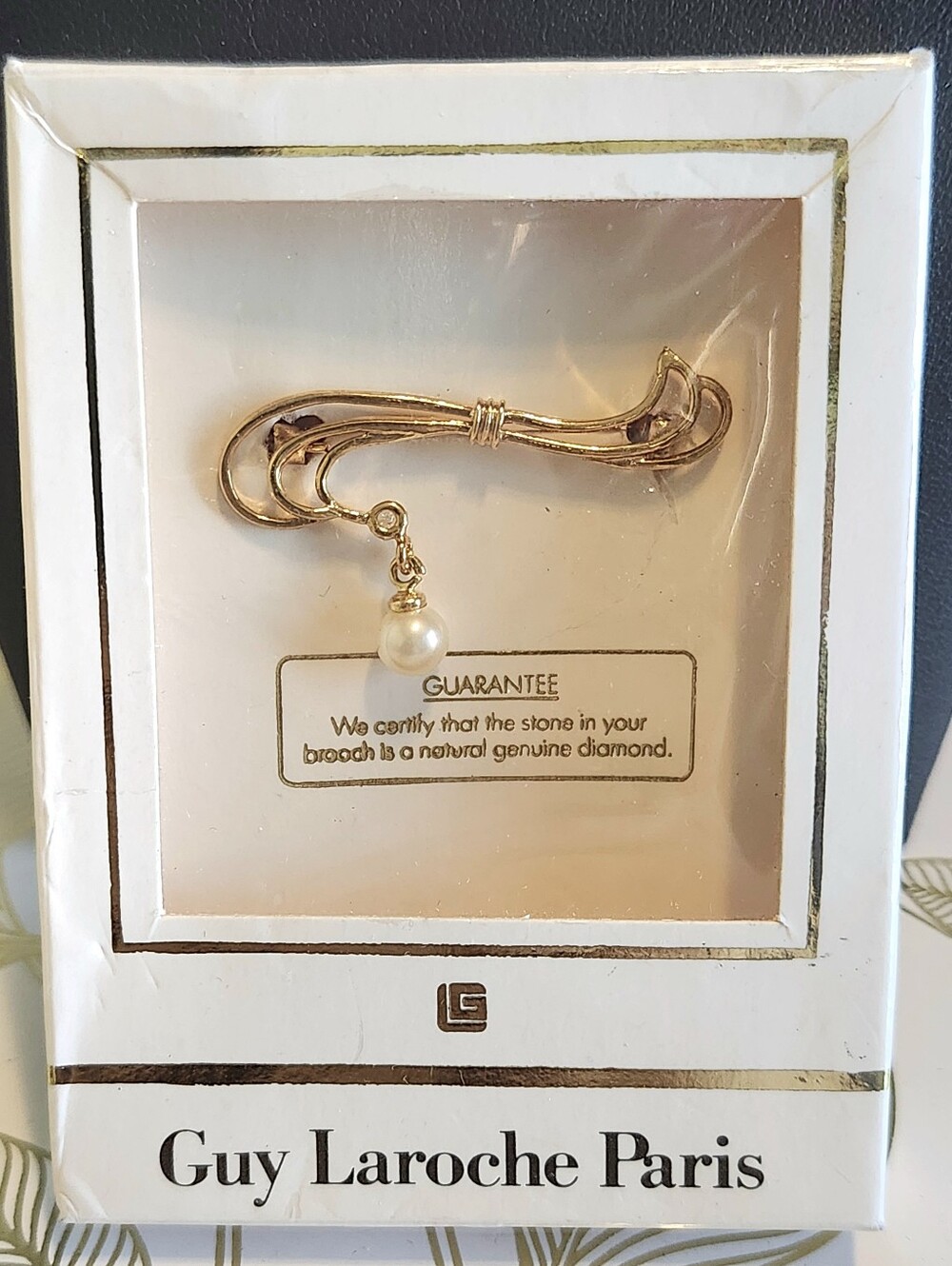 Guy Laroche Paris Diamond & Faux Pearl Brooch